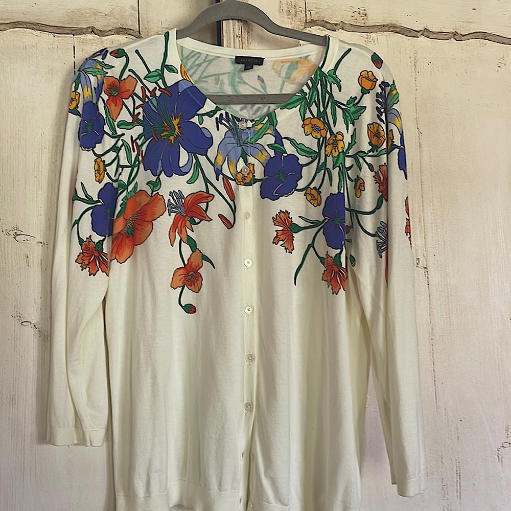 Talbots Ivory/Floral Cardigan. XL